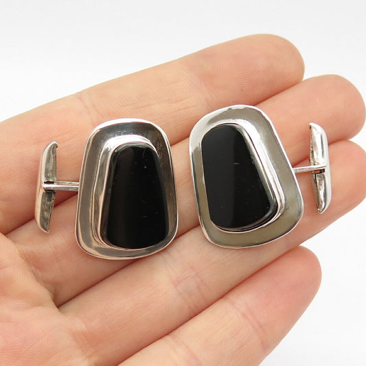 925 Sterling Silver Vintage Mexico Real Black Onyx Gemstone Cufflinks