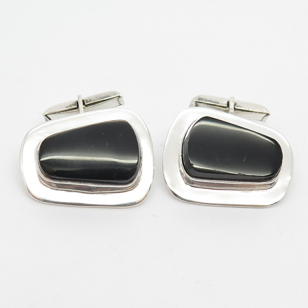 925 Sterling Silver Vintage Mexico Real Black Onyx Gemstone Cufflinks