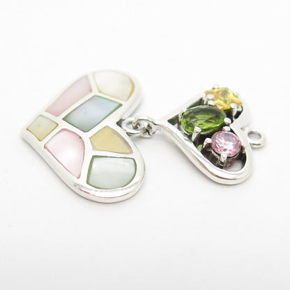 925 Sterling Silver Colorful MOP Peridot Gem & Multi-Color C Z Heart Pendant