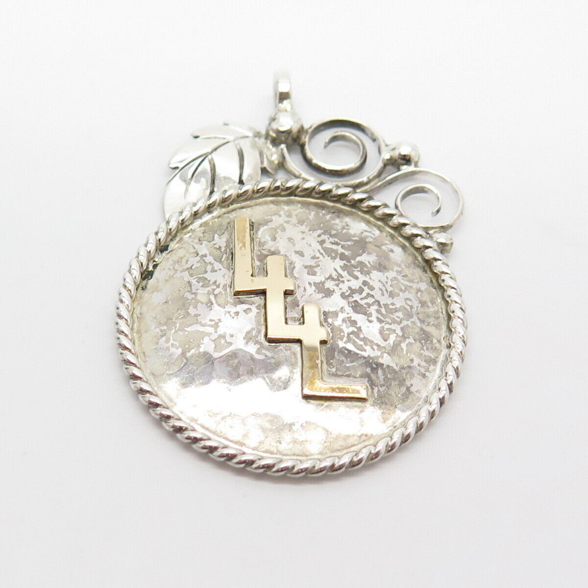 925 Sterling Silver / 10K Gold Vintage Leaf Pendant