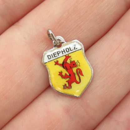 800 Silver Vintage Antiko Enamel "Diepholz" Coat of Arms Charm Pendant