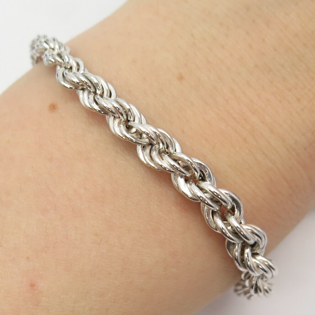 925 Sterling Silver Vintage Italy Twisted Rope Link Bracelet 7 1/4"