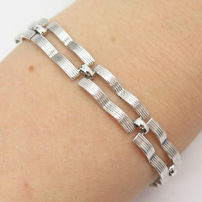 925 Sterling Silver Vintage Wavy Bar Link Bracelet 7"