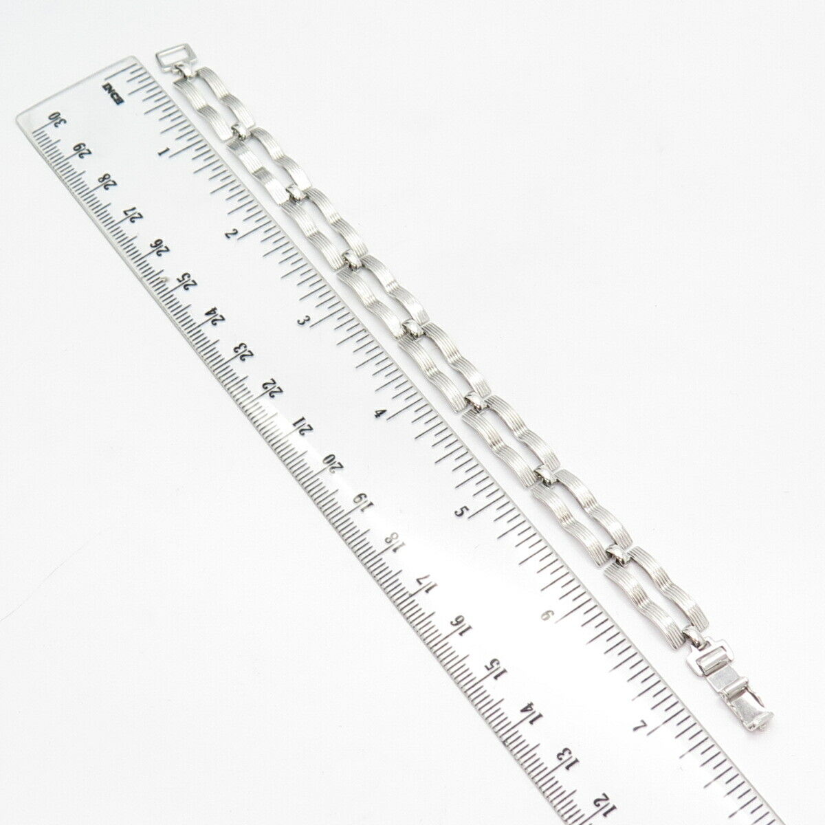 925 Sterling Silver Vintage Wavy Bar Link Bracelet 7"