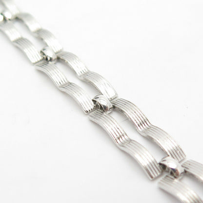 925 Sterling Silver Vintage Wavy Bar Link Bracelet 7"