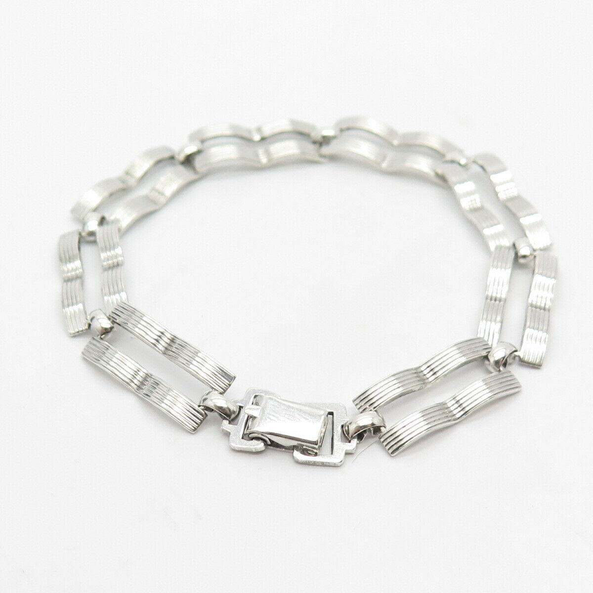 925 Sterling Silver Vintage Wavy Bar Link Bracelet 7"