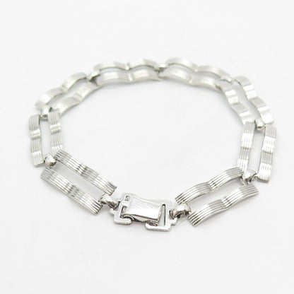 925 Sterling Silver Vintage Wavy Bar Link Bracelet 7"