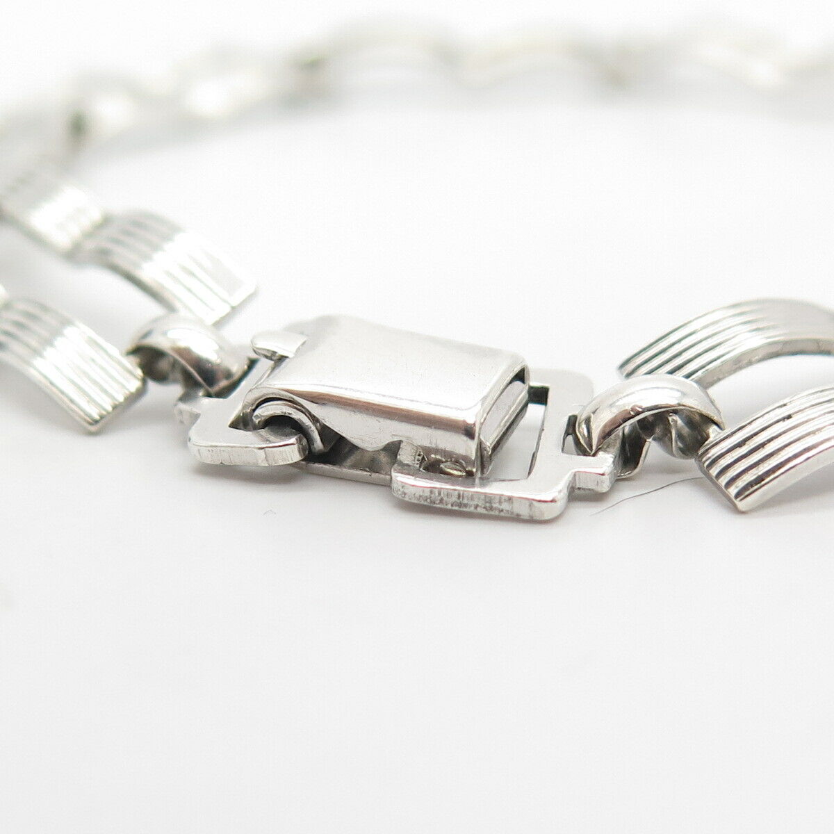 925 Sterling Silver Vintage Wavy Bar Link Bracelet 7"