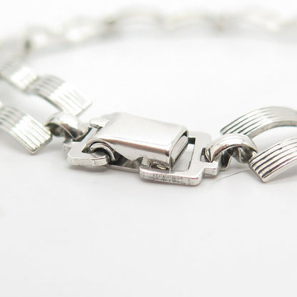 925 Sterling Silver Vintage Wavy Bar Link Bracelet 7"