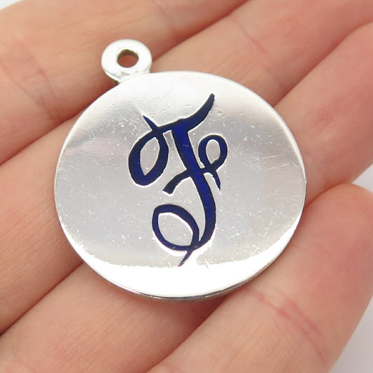 800 Silver Vintage Enamel Letter "F" Initial Pendant