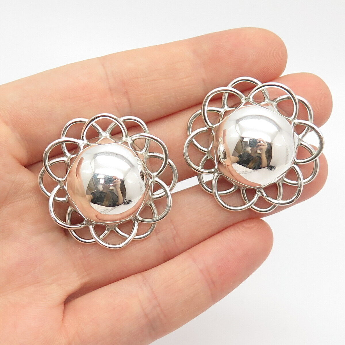 925 Sterling Silver Vintage Mexico Bead Clip On Earrings