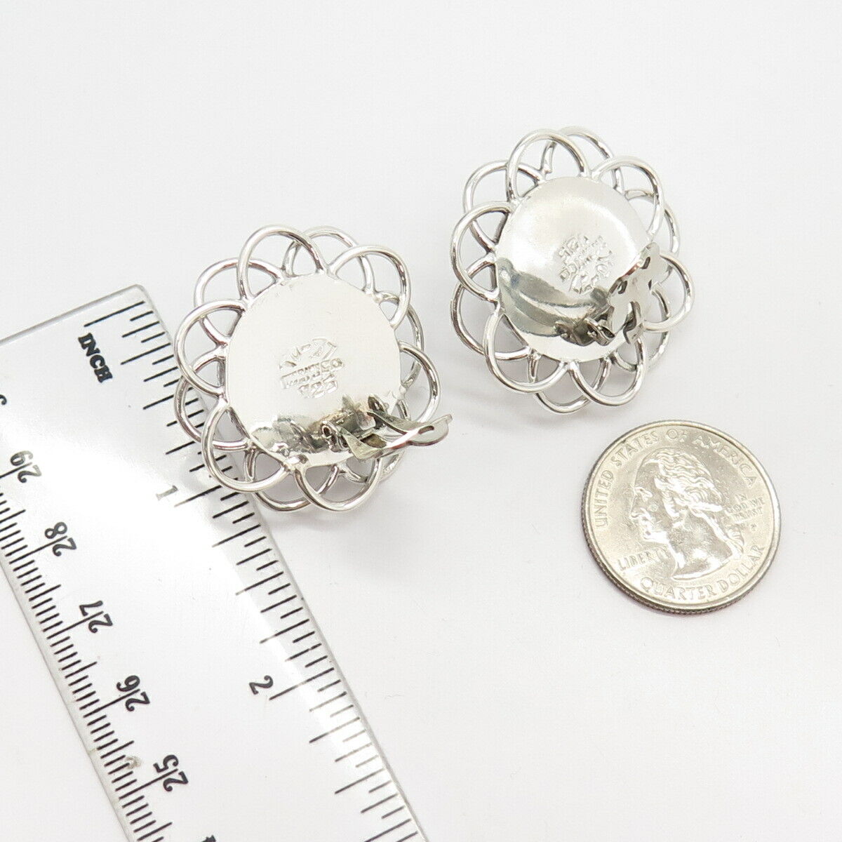 925 Sterling Silver Vintage Mexico Bead Clip On Earrings