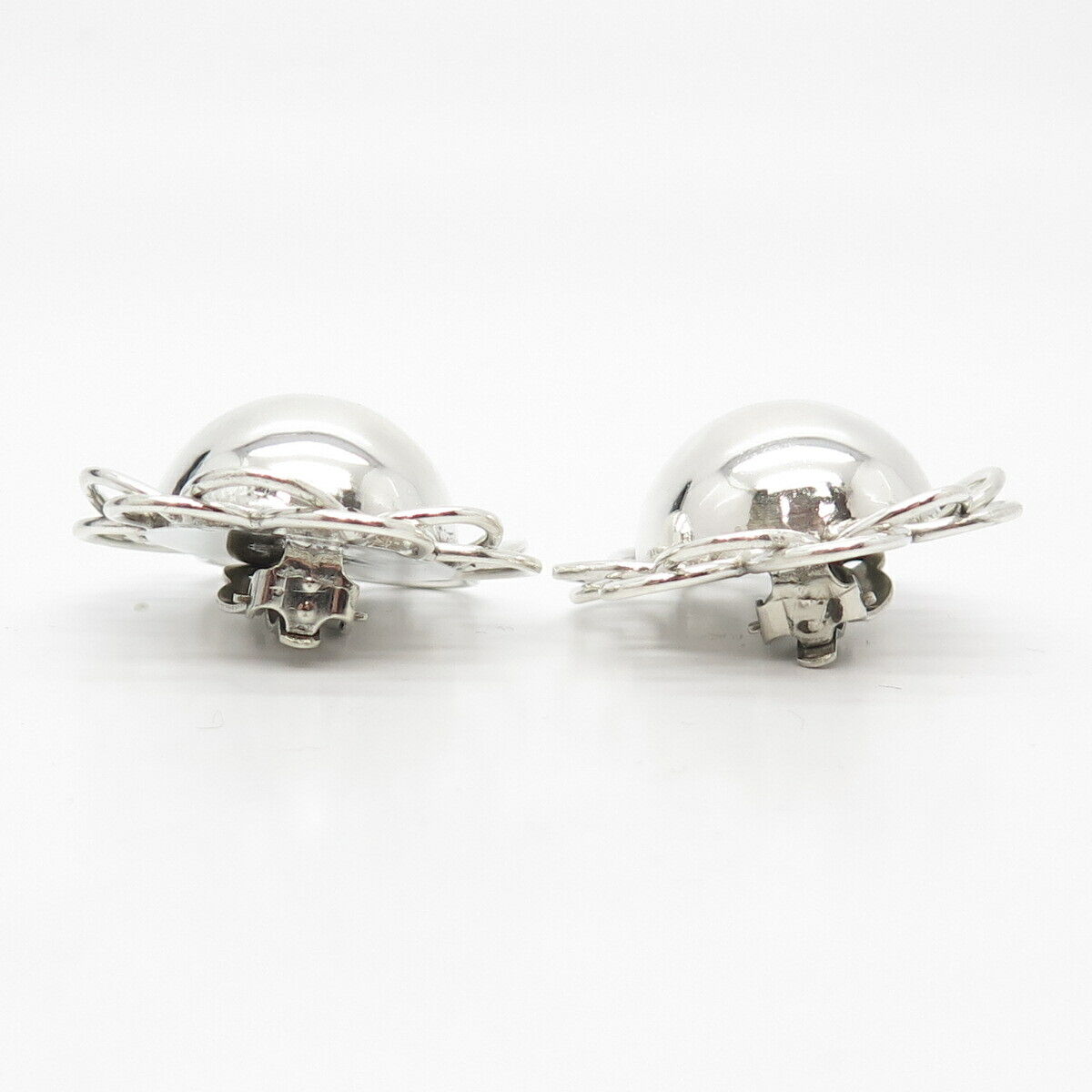 925 Sterling Silver Vintage Mexico Bead Clip On Earrings