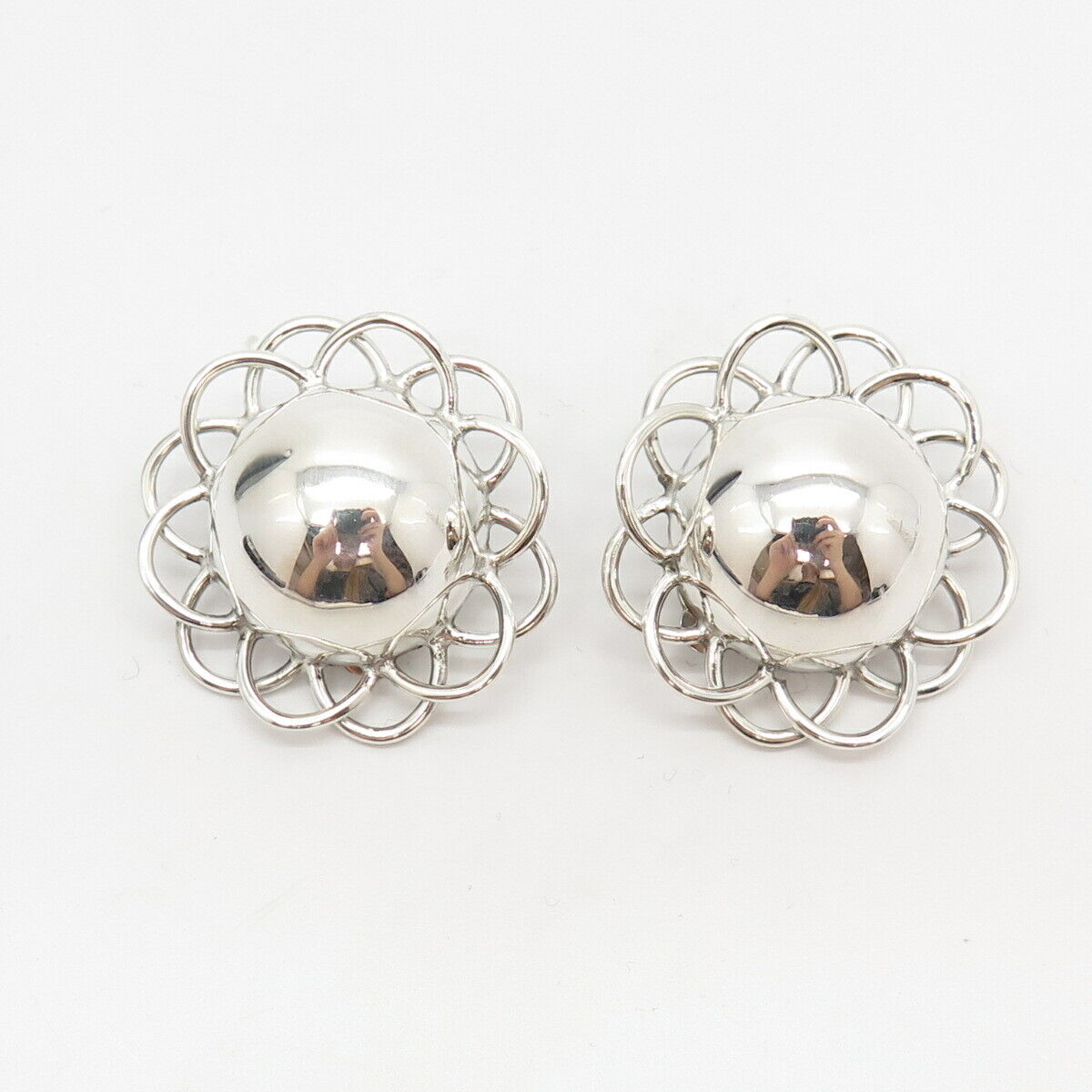 925 Sterling Silver Vintage Mexico Bead Clip On Earrings