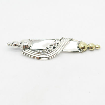 925 Sterling Silver 2-Tone Vintage C Z Beaded Pin Brooch