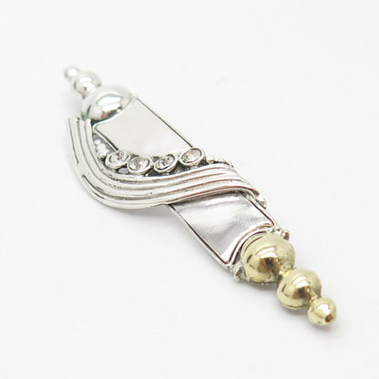 925 Sterling Silver 2-Tone Vintage C Z Beaded Pin Brooch