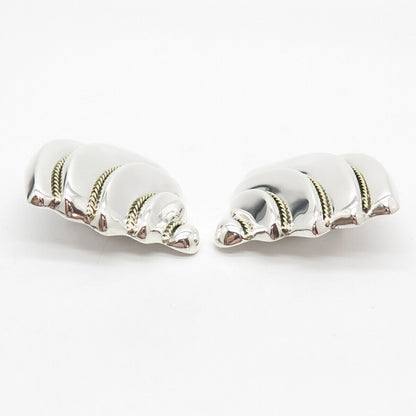 925 Sterling Silver 2-Tone Vintage Mexico Modernist Twisted Clip On Earrings