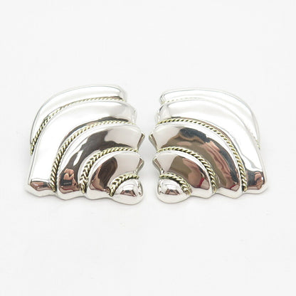 925 Sterling Silver 2-Tone Vintage Mexico Modernist Twisted Clip On Earrings