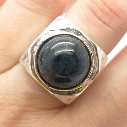 925 Sterling Silver Vintage Real Lapis Lazuli Gemstone Domed Ring Size 7 1/4