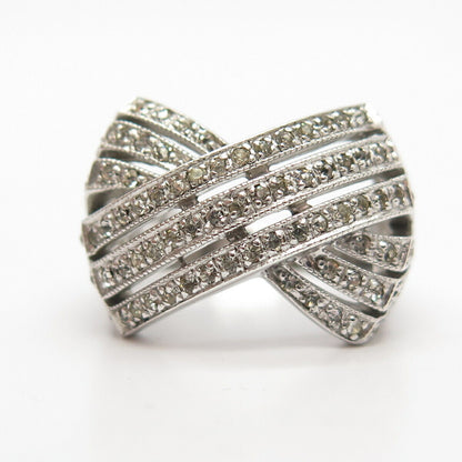 925 Sterling Silver Vintage Pave C Z Crossover Ring Size 8