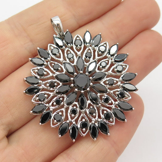 925 Sterling Silver Vintage Melanite-Tone C Z Pendant