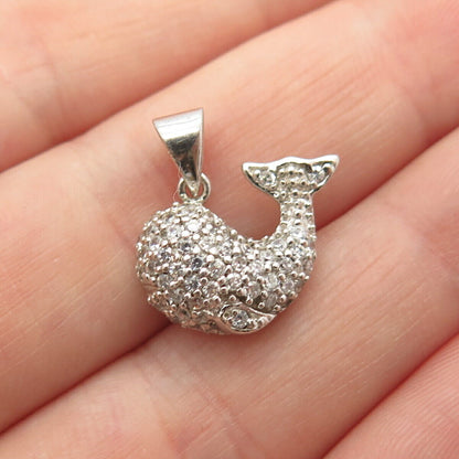 925 Sterling Silver Vintage Pave C Z Friendly Dolphin Pendant