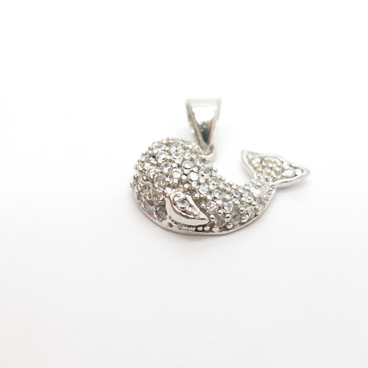 925 Sterling Silver Vintage Pave C Z Friendly Dolphin Pendant