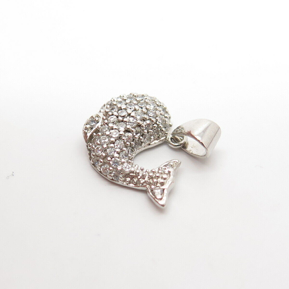 925 Sterling Silver Vintage Pave C Z Friendly Dolphin Pendant