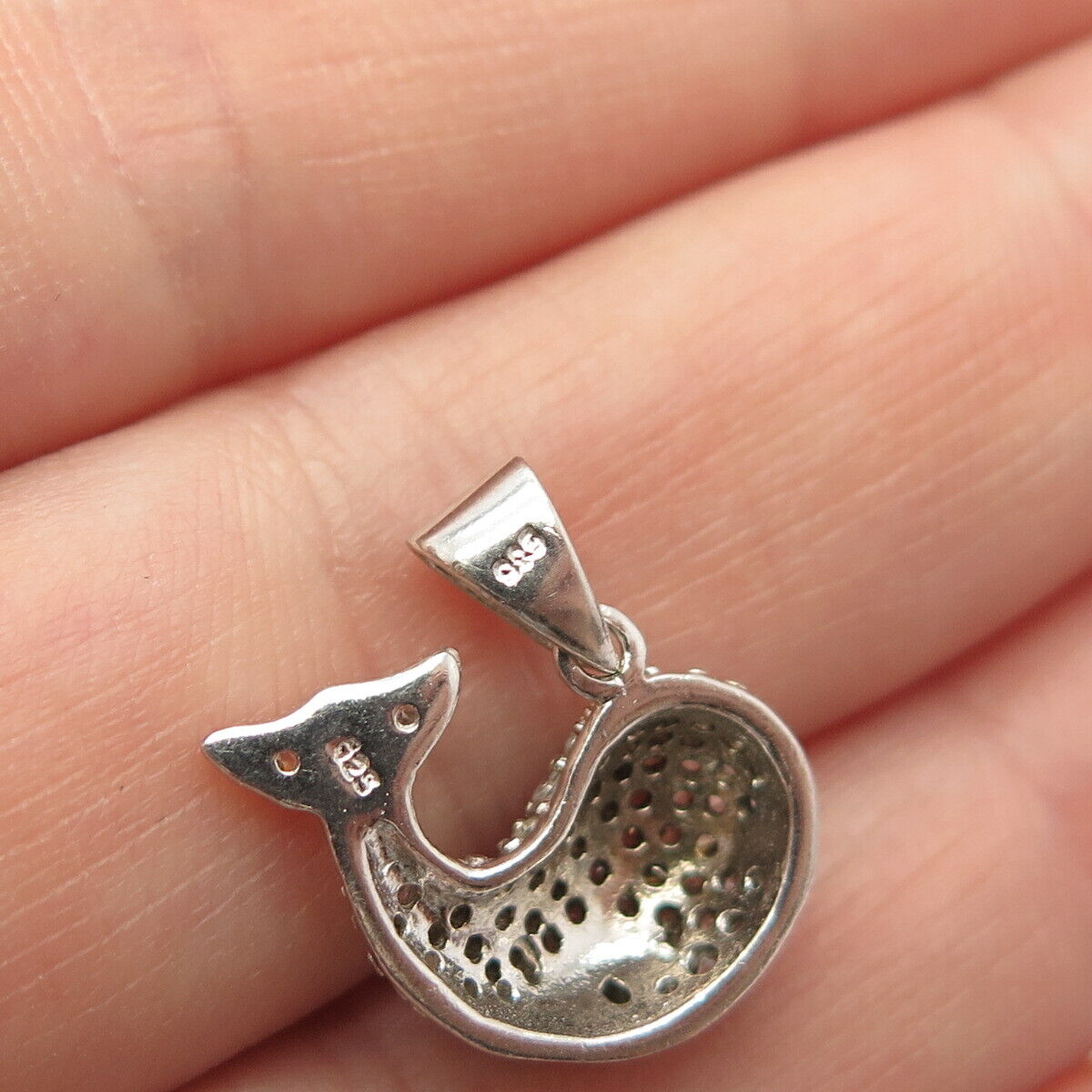 925 Sterling Silver Vintage Pave C Z Friendly Dolphin Pendant