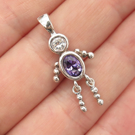 925 Sterling Silver Amethyst-Tone C Z Articulated Human Pendant