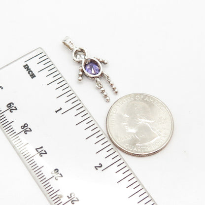 925 Sterling Silver Amethyst-Tone C Z Articulated Human Pendant