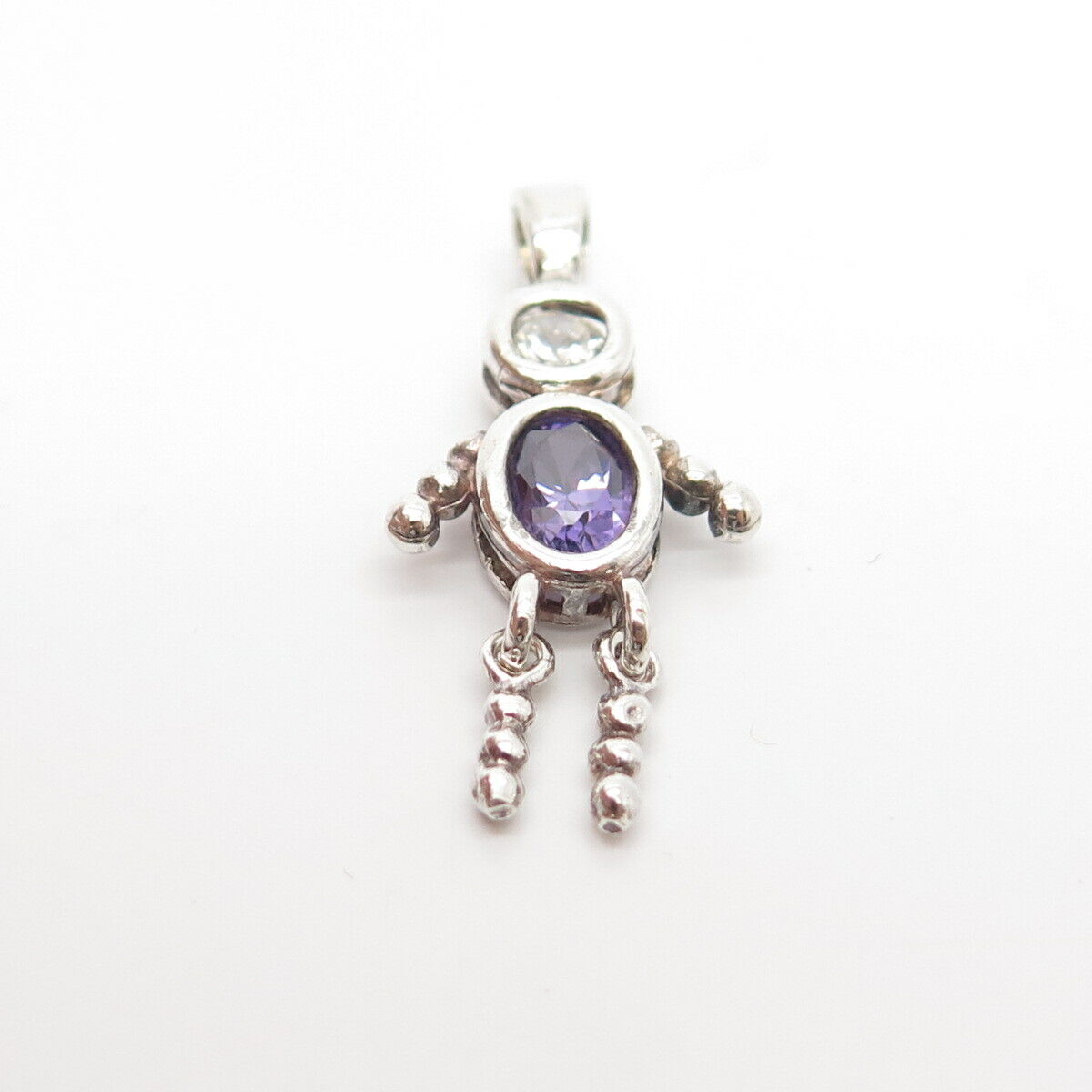 925 Sterling Silver Amethyst-Tone C Z Articulated Human Pendant