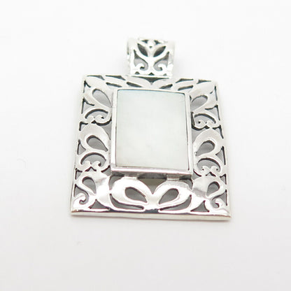 925 Sterling Silver Vintage Real Mother-of-Pearl Ornate Pendant