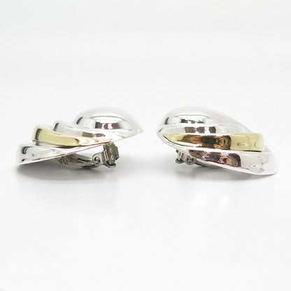 925 Sterling Silver 2-Tone Vintage Mexico Ribbed Clip On Earrings