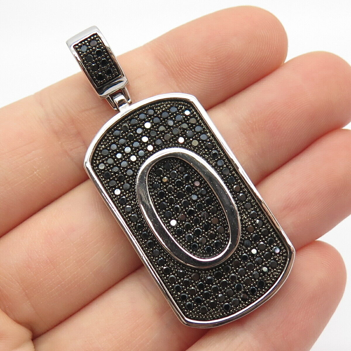 925 Sterling Silver Real Melanite Gem Letter "O" Initial Design Pendant