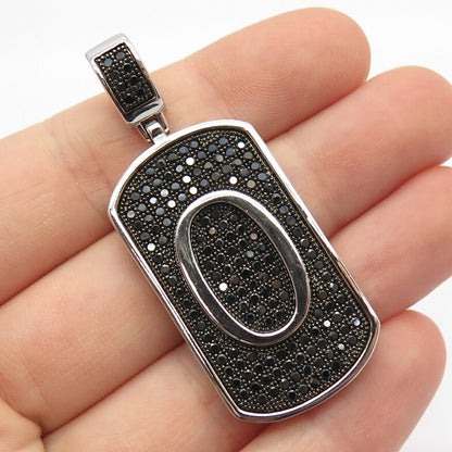 925 Sterling Silver Real Melanite Gem Letter "O" Initial Design Pendant