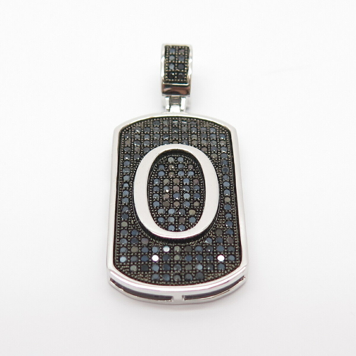 925 Sterling Silver Real Melanite Gem Letter "O" Initial Design Pendant