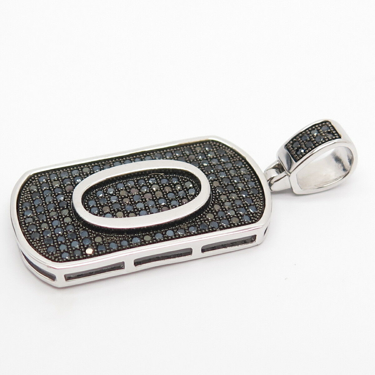 925 Sterling Silver Real Melanite Gem Letter "O" Initial Design Pendant