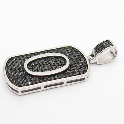 925 Sterling Silver Real Melanite Gem Letter "O" Initial Design Pendant