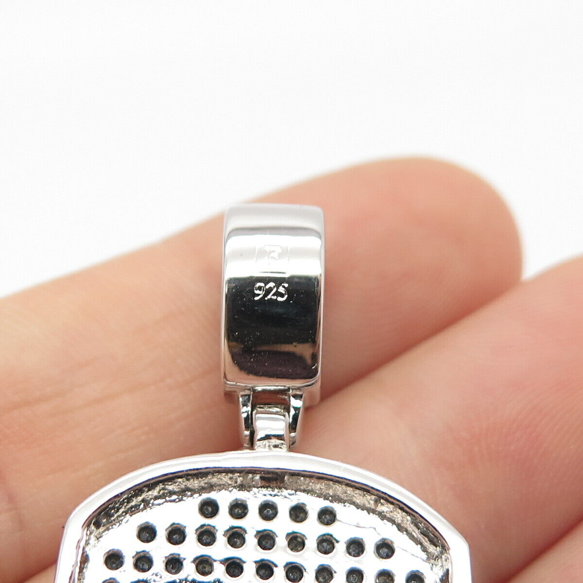 925 Sterling Silver Real Melanite Gem Letter "O" Initial Design Pendant