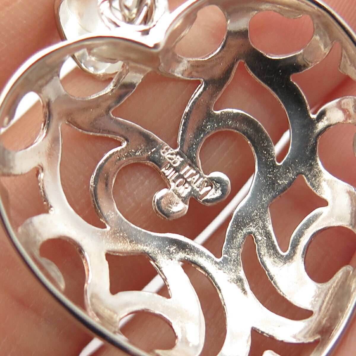 925 Sterling Silver Vintage Italy Milor Cutout Heart Pendant