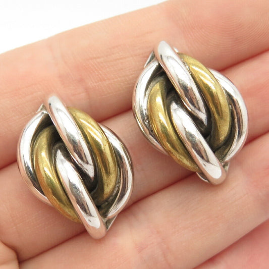 925 Sterling Silver 2-Tone Vintage Mexico Knot Earrings