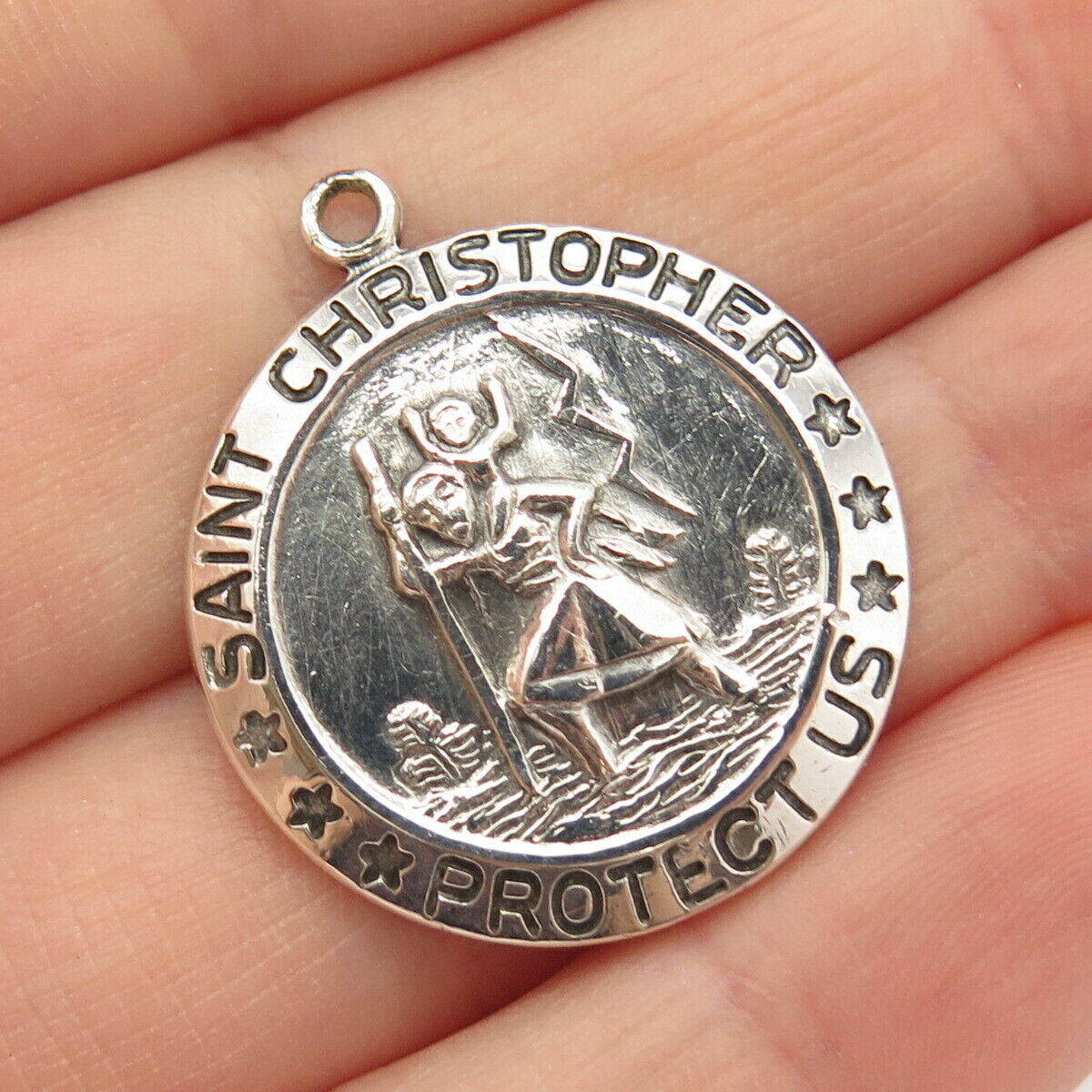 925 Sterling Silver Vintage Chapel St. Christopher Religious Pendant