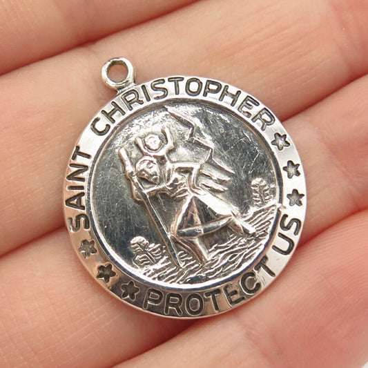 925 Sterling Silver Vintage Chapel St. Christopher Religious Pendant