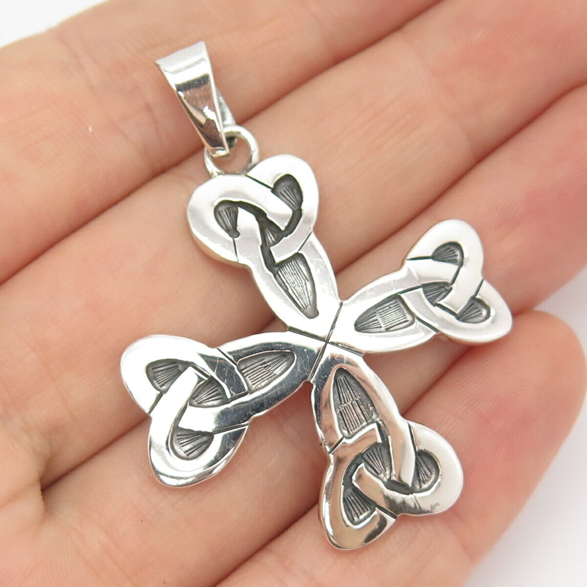 925 Sterling Silver Vintage Celtic Triquetra Cross Pendant