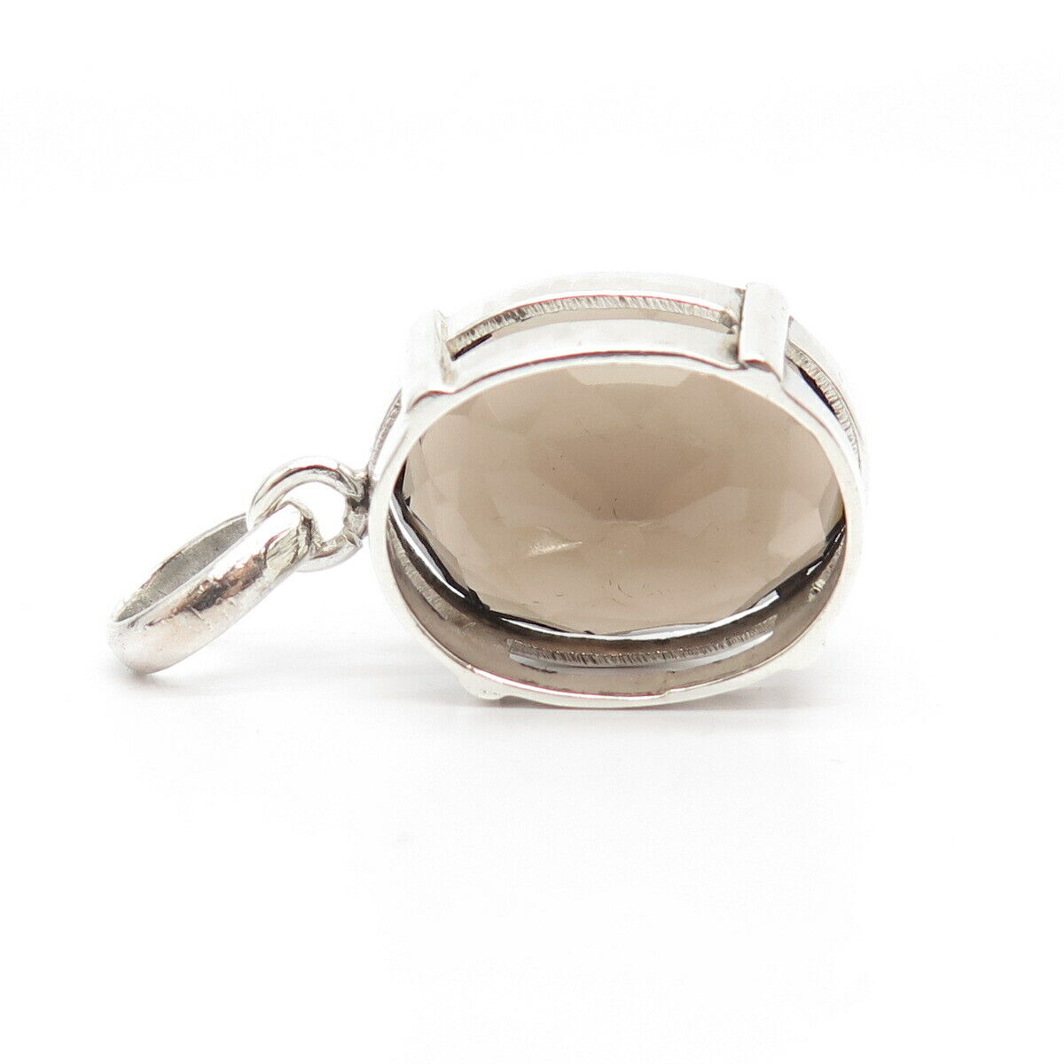 925 Sterling Silver Vintage Real Smoky Quartz Gem Pendant