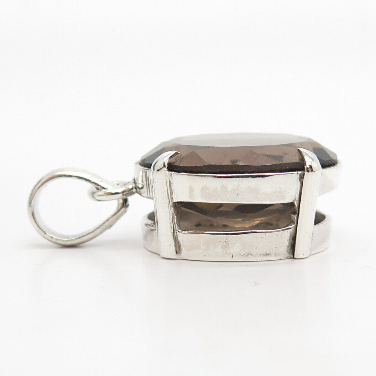 925 Sterling Silver Vintage Real Smoky Quartz Gem Pendant