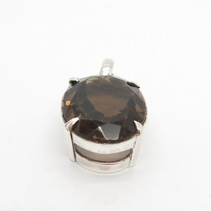 925 Sterling Silver Vintage Real Smoky Quartz Gem Pendant