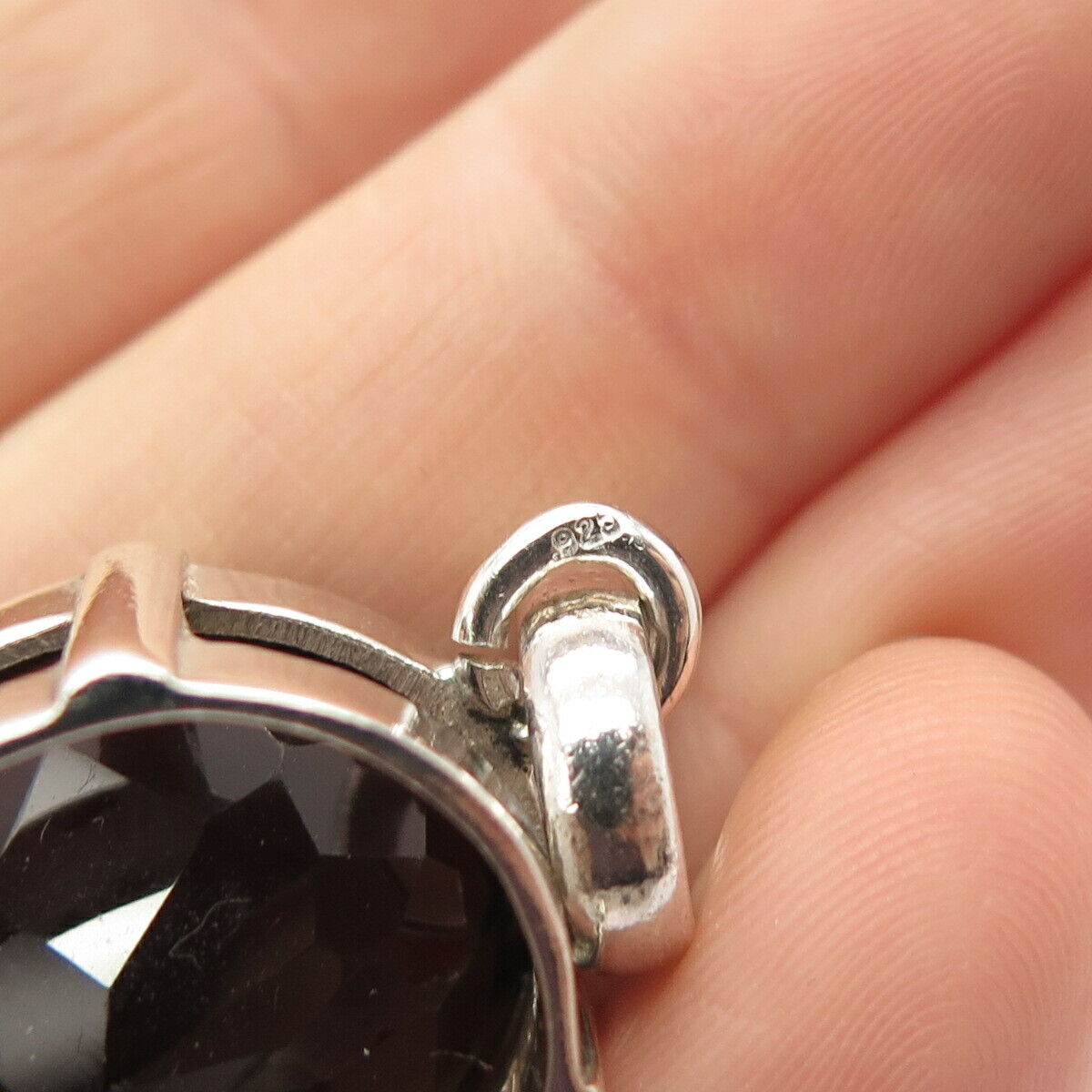 925 Sterling Silver Vintage Real Smoky Quartz Gem Pendant