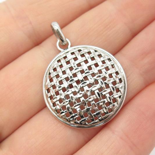 925 Sterling Silver Vintage Grid / Net Round Pendant